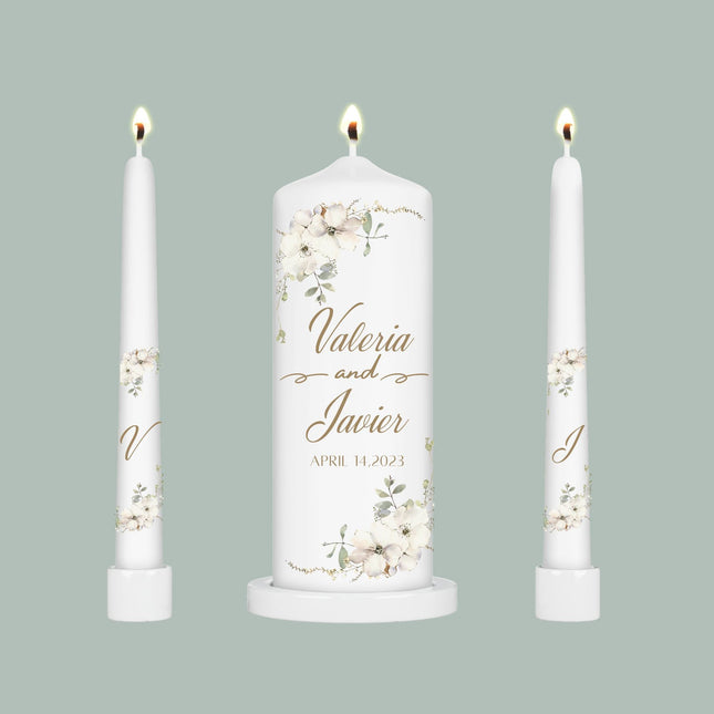 Elegant White Floral Bride and Groom Personalized Candles Romantic White Rose Wedding Candle with Couple's Names Simple Unity Candles
