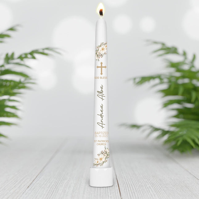 Baptism White Rose Taper Candle
