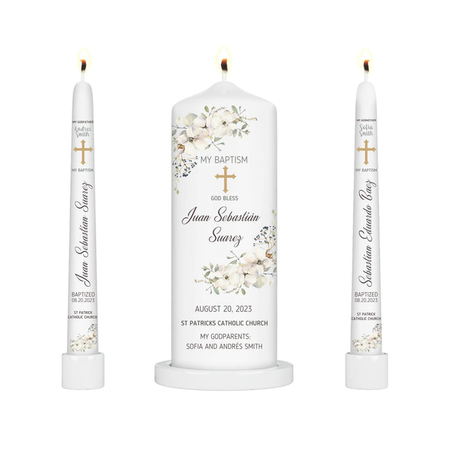 Baptism White Flowers Christening Candles