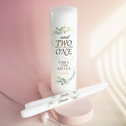 Elegant Greenery " And two should become one" Unity Candle Set