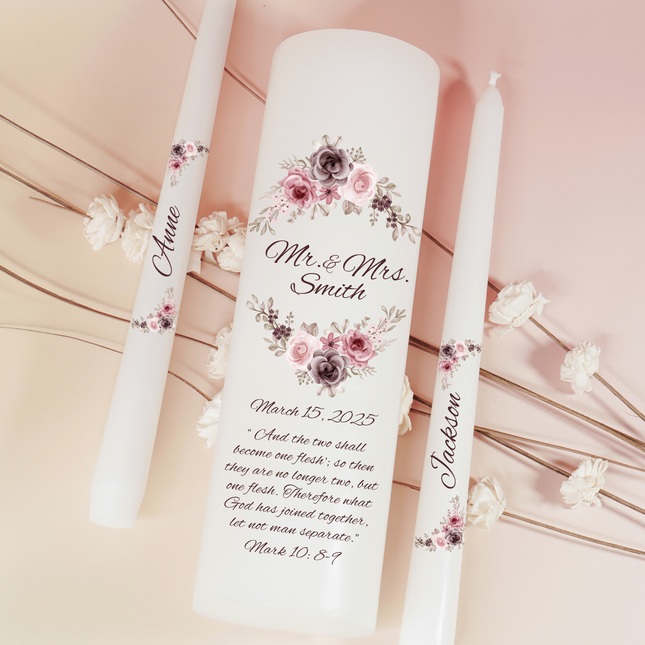 Mr. & Mrs. Floral Blush Wedding Unity Candles
