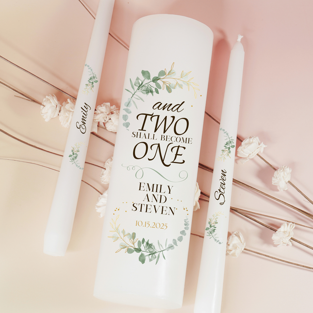 Elegant Greenery " And two should become one" Unity Candle Set