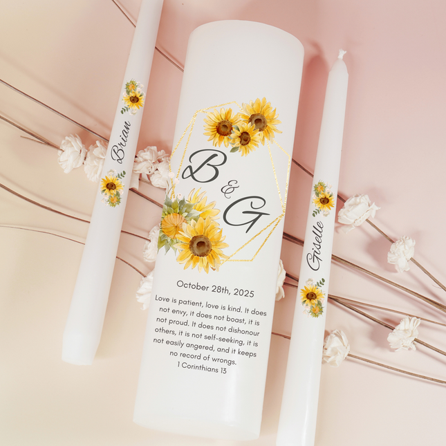 Unique handmade personalized candle set favors Wedding Sunflower inspired candles