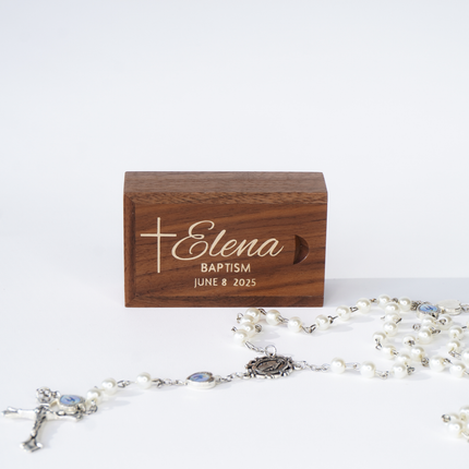 Personalized Rosary Box Custom Box in Maple or Walnut Wood for Baptism or Communion Gift