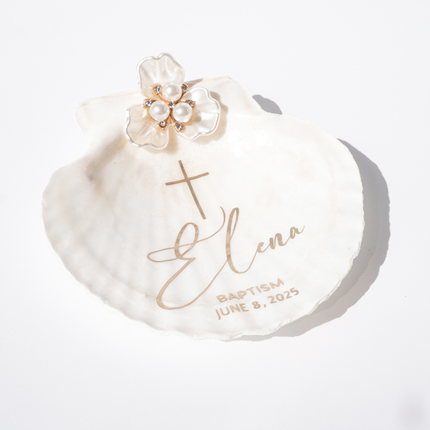 Personalized Baptism Shell Pearl Christening Keepsake with custom name and date