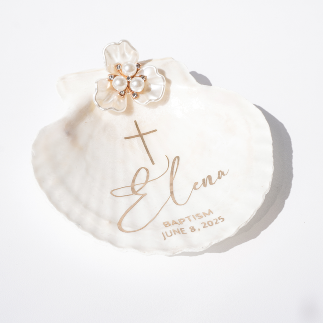 Personalized Baptism Shell Pearl Christening Keepsake with custom name and date