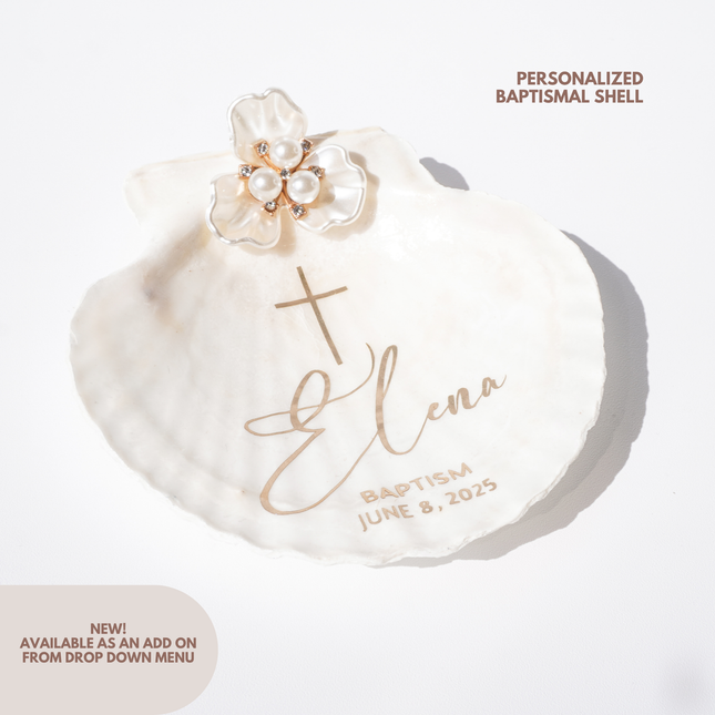 Personalized Baptism Shell Pearl Christening Keepsake with custom name and date