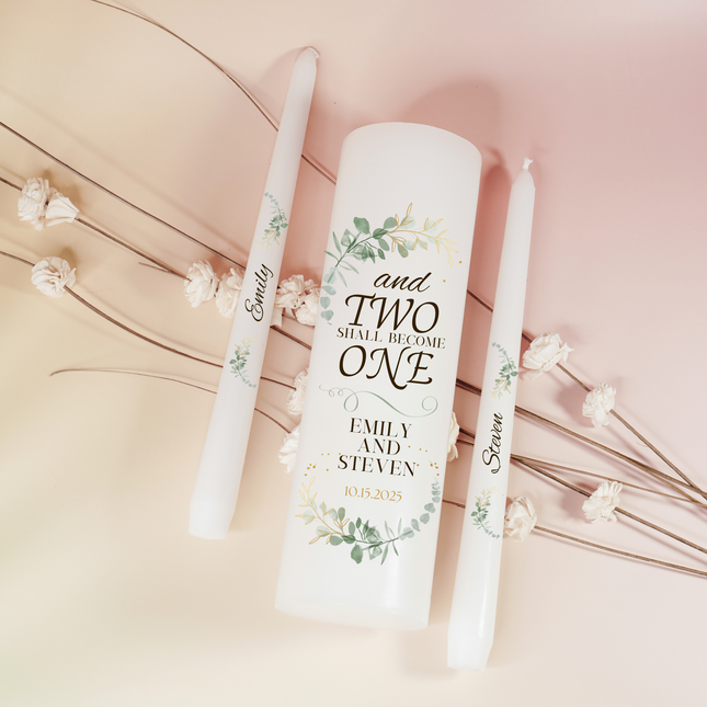 Elegant Greenery " And two should become one" Unity Candle Set