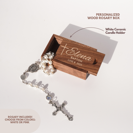 Personalized Rosary Box Custom Box in Maple or Walnut Wood for Baptism or Communion Gift