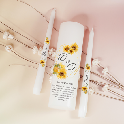 Unique handmade personalized candle set favors Wedding Sunflower inspired candles