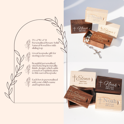 Personalized Rosary Box Custom Box in Maple or Walnut Wood for Baptism or Communion Gift