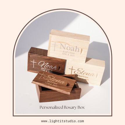 Personalized Rosary Box Custom Box in Maple or Walnut Wood for Baptism or Communion Gift