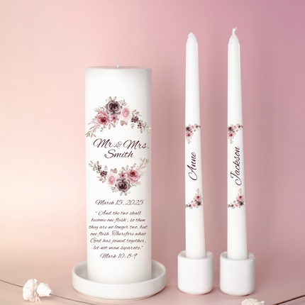 Mr. & Mrs. Floral Blush Wedding Unity Candles