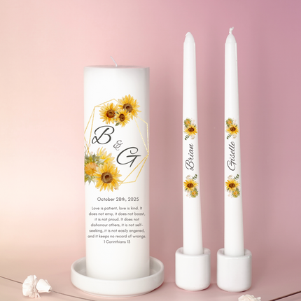 Unique handmade personalized candle set favors Wedding Sunflower inspired candles