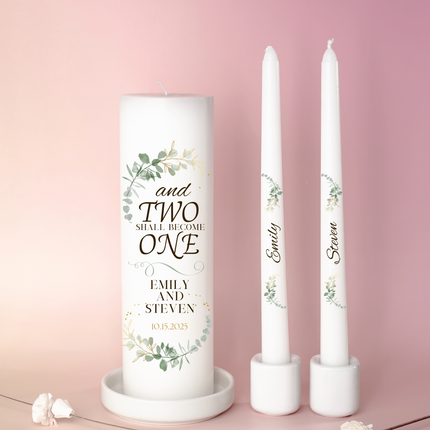 Elegant Greenery " And two should become one" Unity Candle Set