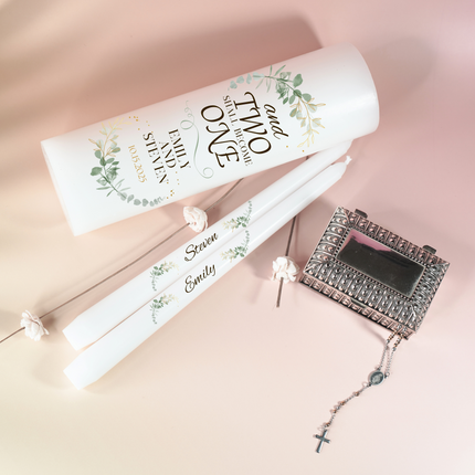 Elegant Greenery " And two should become one" Unity Candle Set