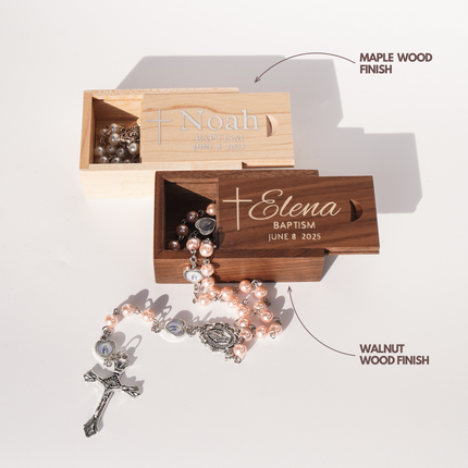 Personalized Rosary Box Custom Box in Maple or Walnut Wood for Baptism or Communion Gift