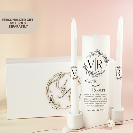 Wedding Black & White Simple Modern Wreath Unity Candles