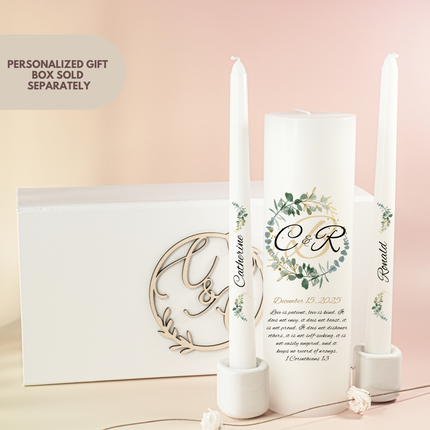 Wedding Monogram Initials Greenery Wreath Crest Zinnia Unity Candles