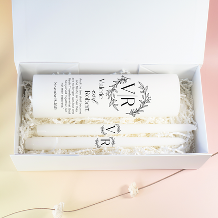 Wedding Black & White Simple Modern Wreath Unity Candles