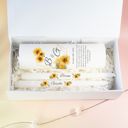 Unique handmade personalized candle set favors Wedding Sunflower inspired candles
