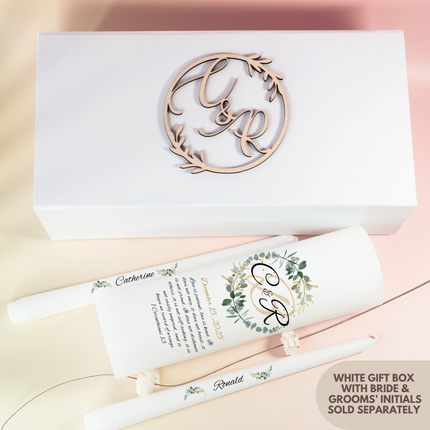 Wedding Monogram Initials Greenery Wreath Crest Zinnia Unity Candles