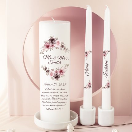 Mr. & Mrs. Floral Blush Wedding Unity Candles