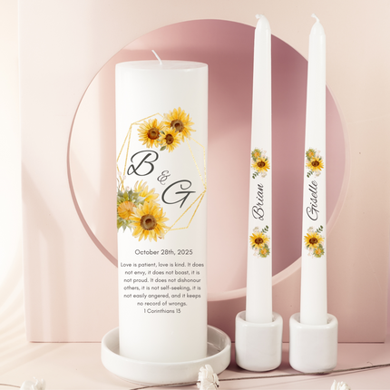 Unique handmade personalized candle set favors Wedding Sunflower inspired candles