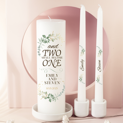 Elegant Greenery " And two should become one" Unity Candle Set
