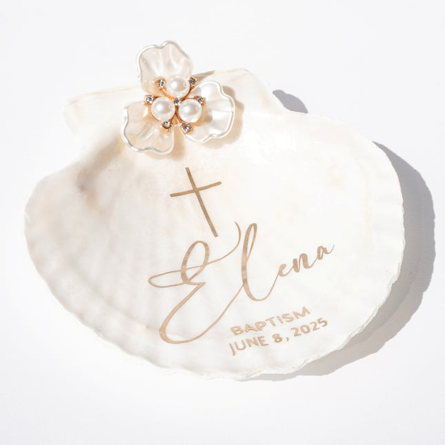 Personalized Baptism Shell Pearl Christening Keepsake with custom name and date