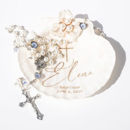 Personalized Baptism Shell Pearl Christening Keepsake with custom name and date