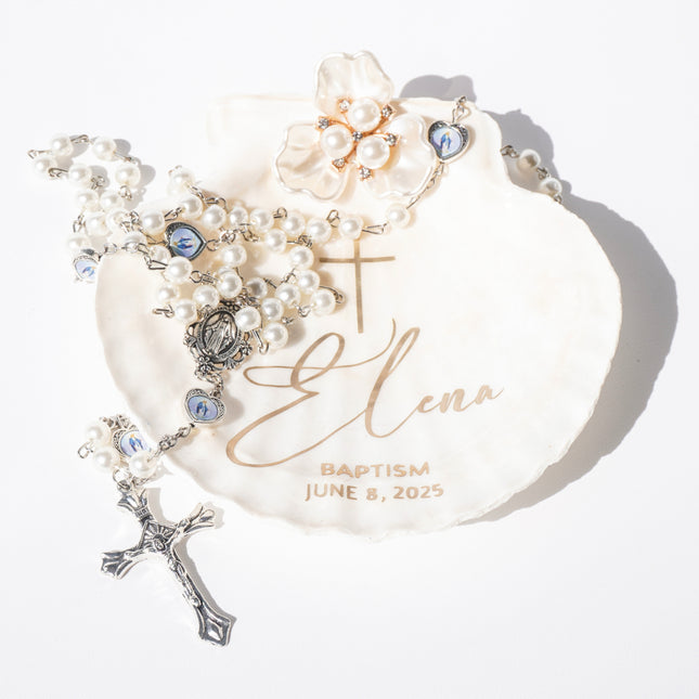 Personalized Baptism Shell Pearl Christening Keepsake with custom name and date