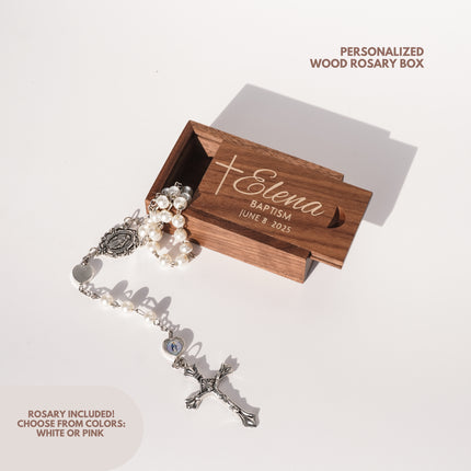 Personalized Rosary Box Custom Box in Maple or Walnut Wood for Baptism or Communion Gift