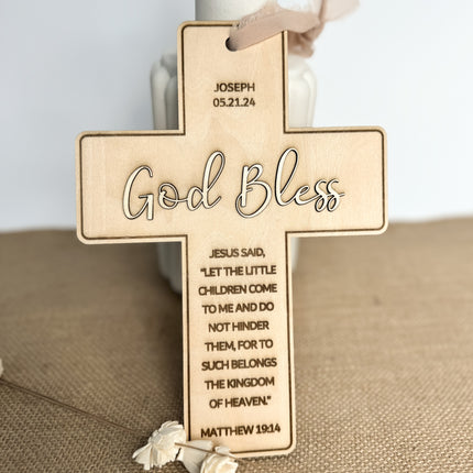 Engraved Natural Wood Cross Gift Keepsake