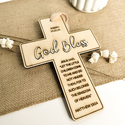 Engraved Natural Wood Cross Gift Keepsake